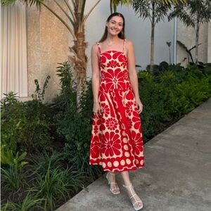 FARM Rio Red Floral Midi Dress